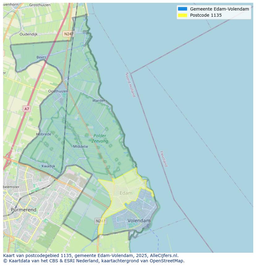 Afbeelding van het postcodegebied 1135 op de kaart.