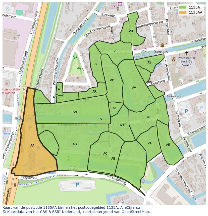 Afbeelding van het postcodegebied 1135 AA op de kaart.