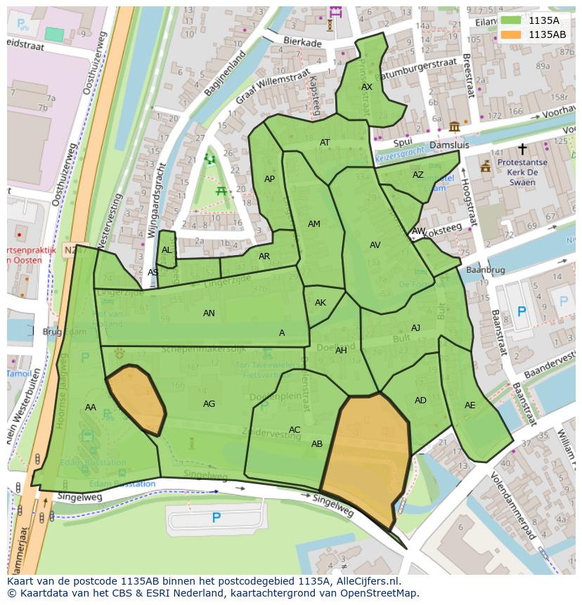 Afbeelding van het postcodegebied 1135 AB op de kaart.