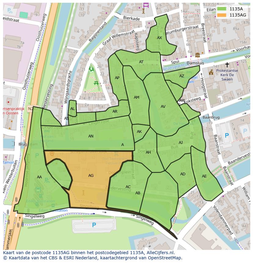 Afbeelding van het postcodegebied 1135 AG op de kaart.