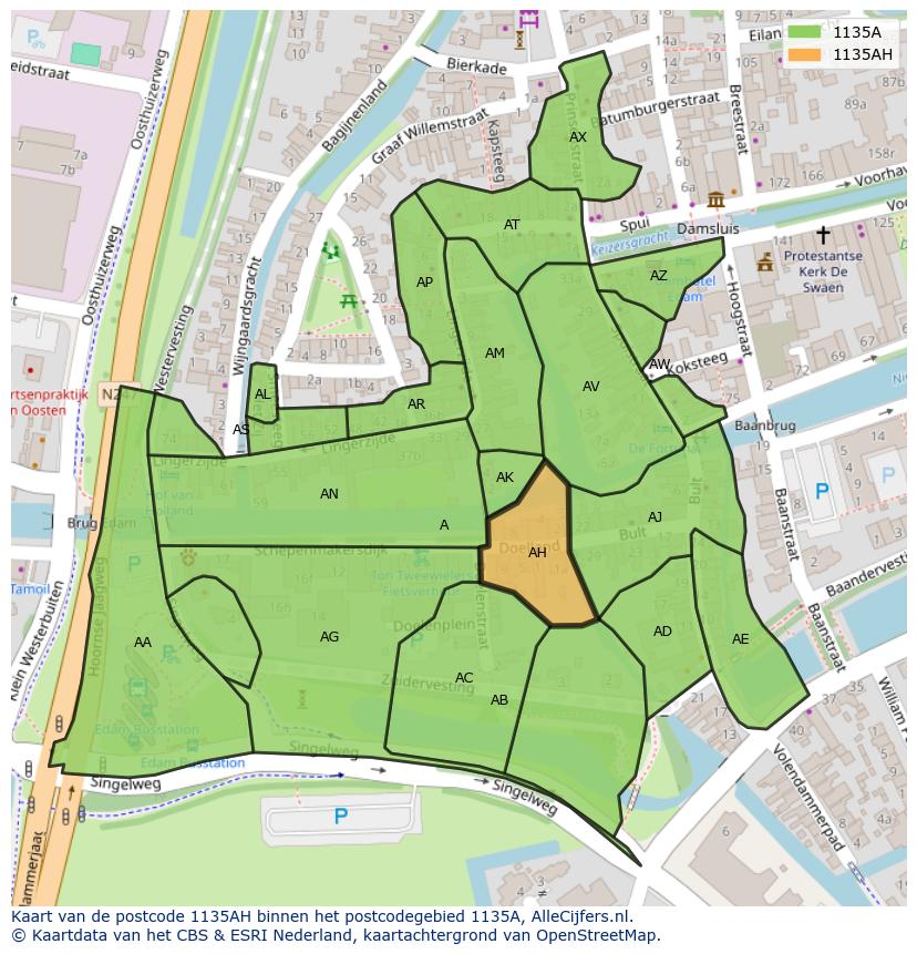Afbeelding van het postcodegebied 1135 AH op de kaart.