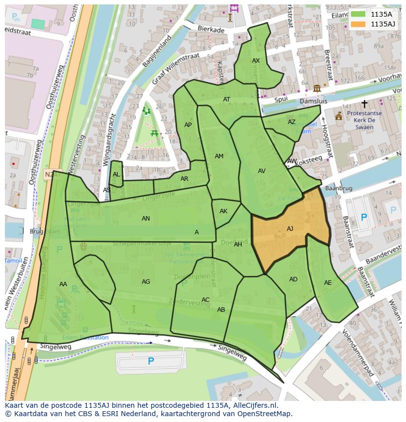 Afbeelding van het postcodegebied 1135 AJ op de kaart.