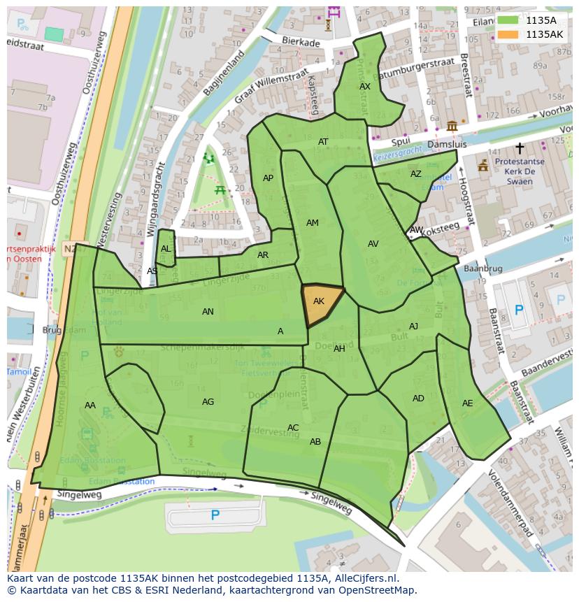 Afbeelding van het postcodegebied 1135 AK op de kaart.