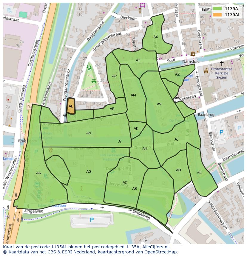 Afbeelding van het postcodegebied 1135 AL op de kaart.