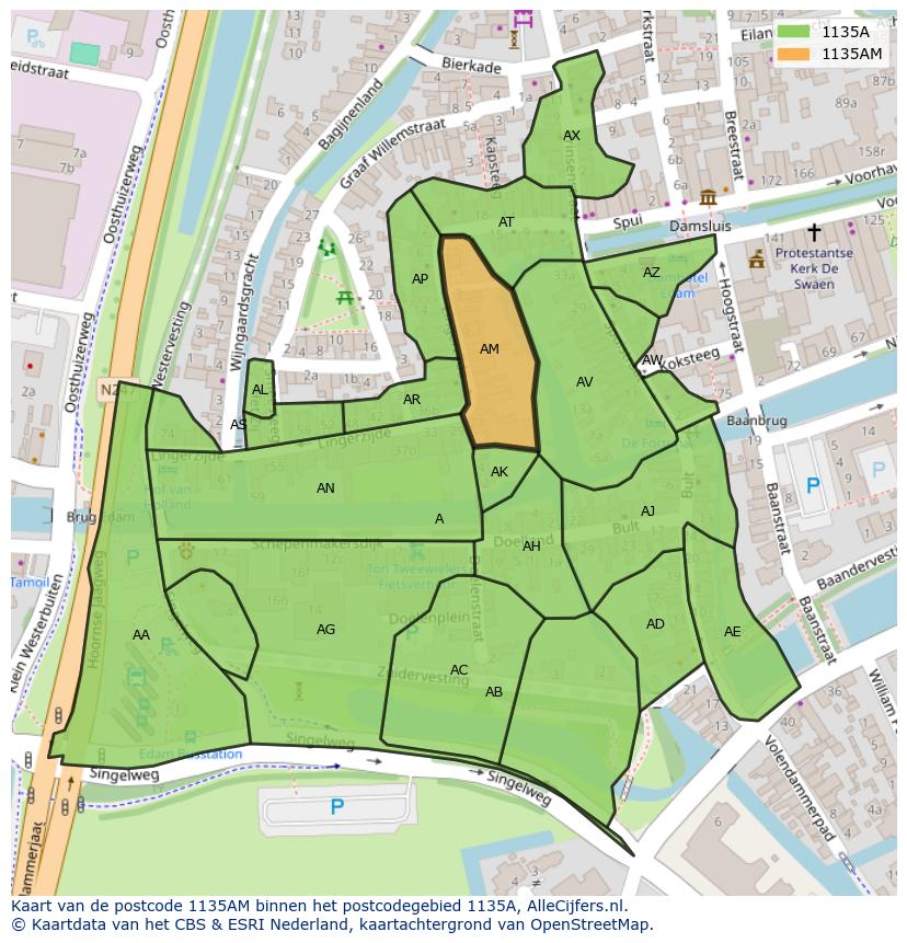 Afbeelding van het postcodegebied 1135 AM op de kaart.