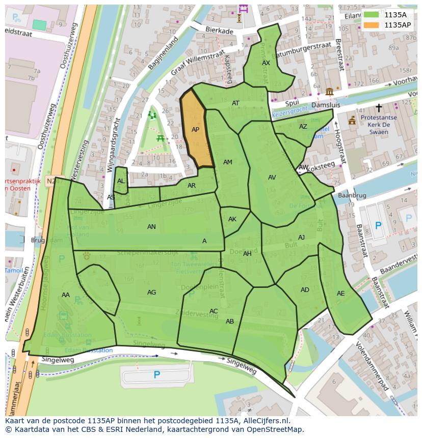 Afbeelding van het postcodegebied 1135 AP op de kaart.