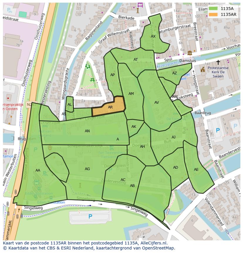 Afbeelding van het postcodegebied 1135 AR op de kaart.