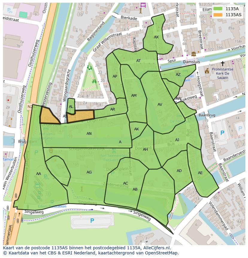 Afbeelding van het postcodegebied 1135 AS op de kaart.