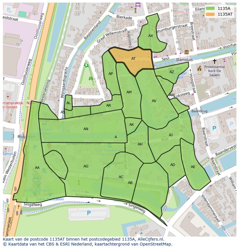 Afbeelding van het postcodegebied 1135 AT op de kaart.