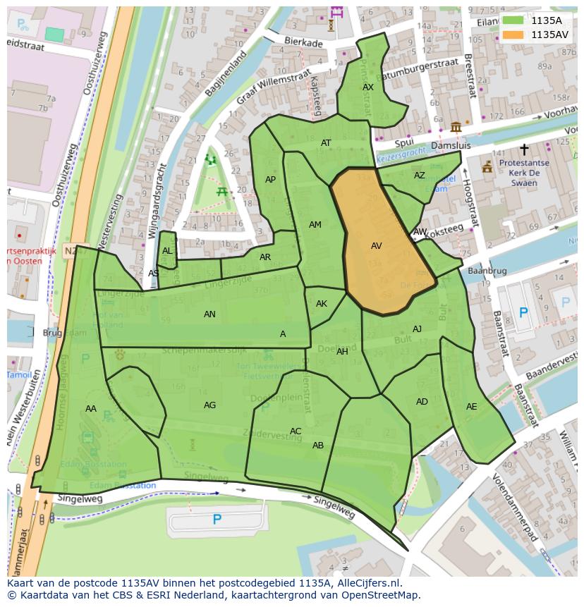 Afbeelding van het postcodegebied 1135 AV op de kaart.