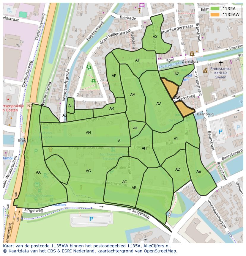 Afbeelding van het postcodegebied 1135 AW op de kaart.