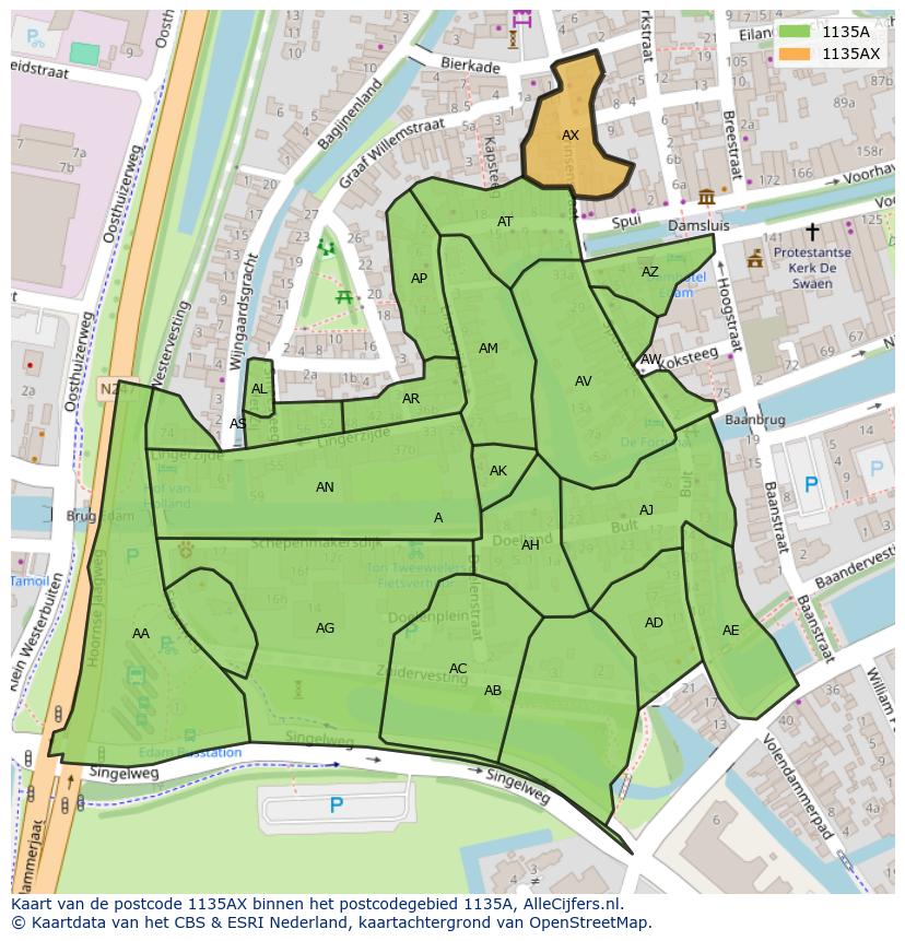 Afbeelding van het postcodegebied 1135 AX op de kaart.
