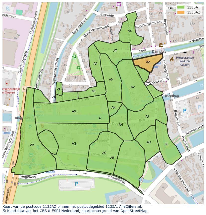 Afbeelding van het postcodegebied 1135 AZ op de kaart.