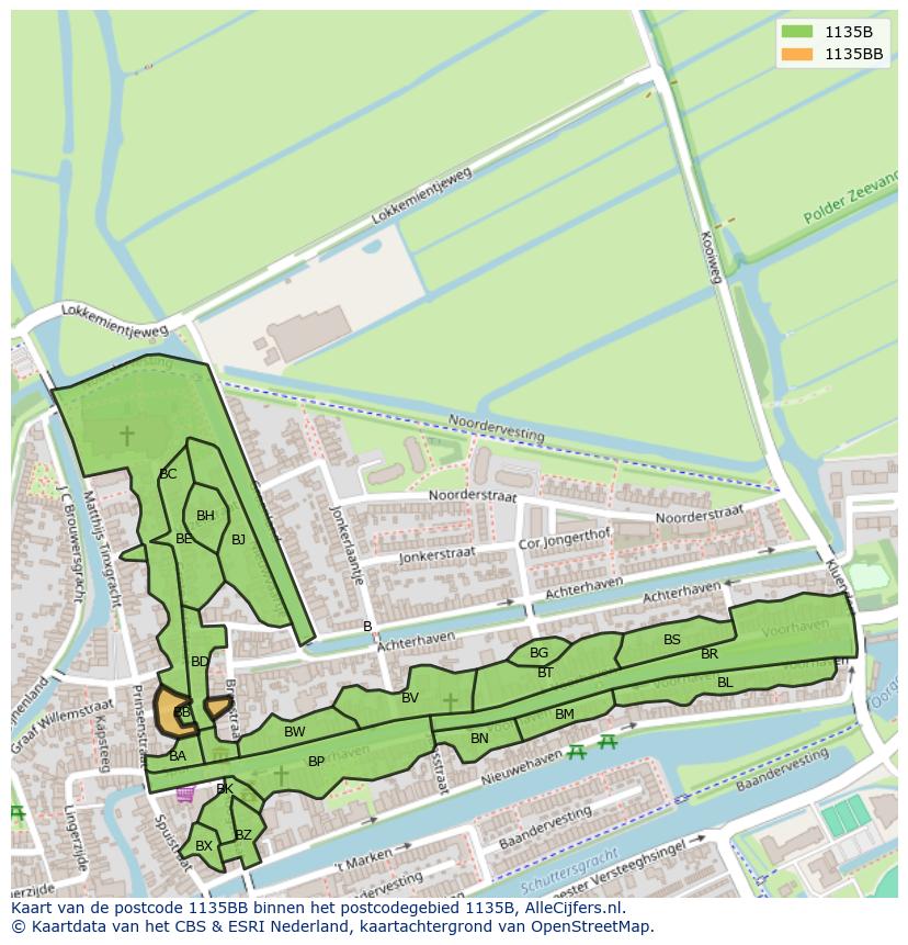 Afbeelding van het postcodegebied 1135 BB op de kaart.