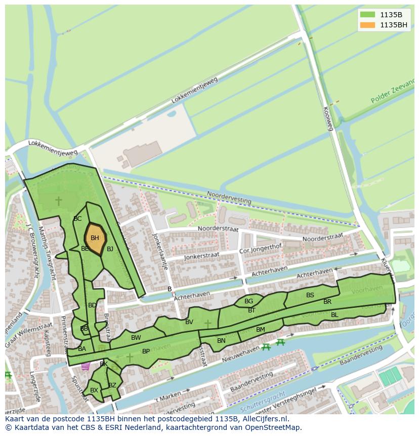Afbeelding van het postcodegebied 1135 BH op de kaart.