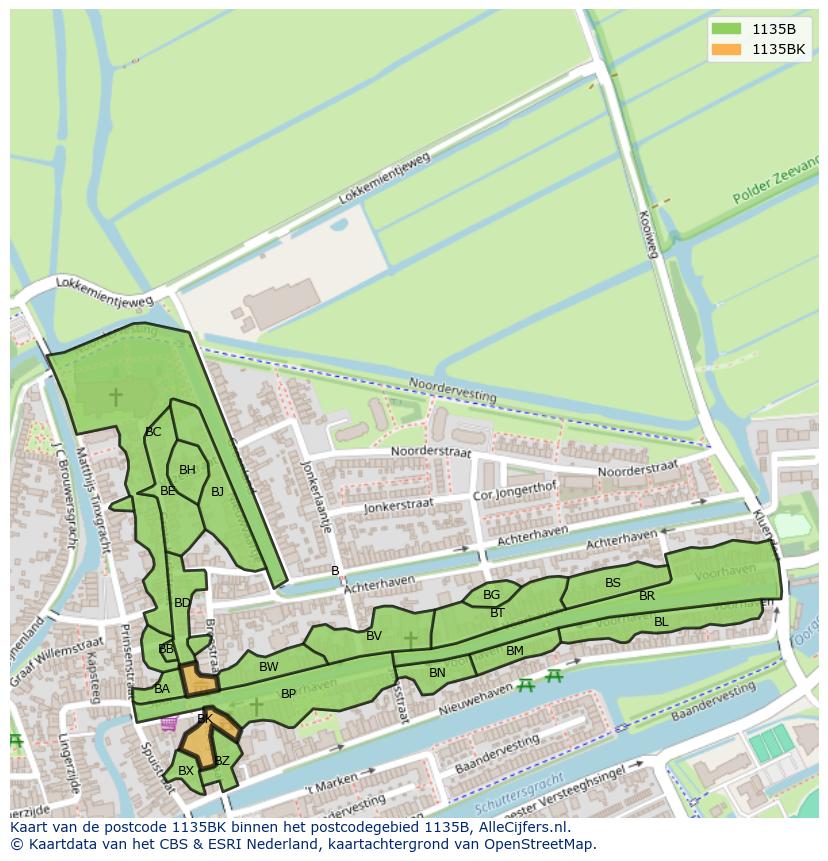 Afbeelding van het postcodegebied 1135 BK op de kaart.