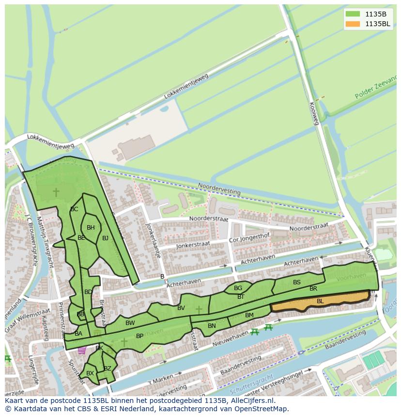 Afbeelding van het postcodegebied 1135 BL op de kaart.