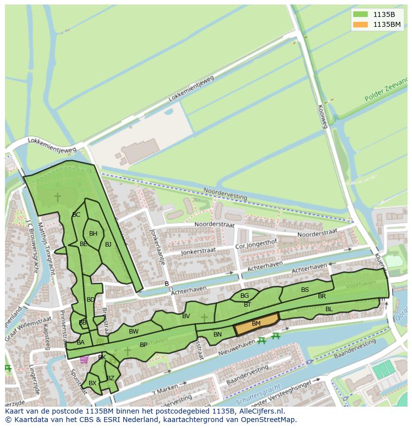 Afbeelding van het postcodegebied 1135 BM op de kaart.