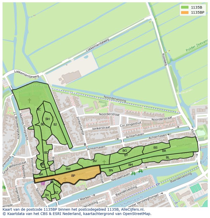 Afbeelding van het postcodegebied 1135 BP op de kaart.