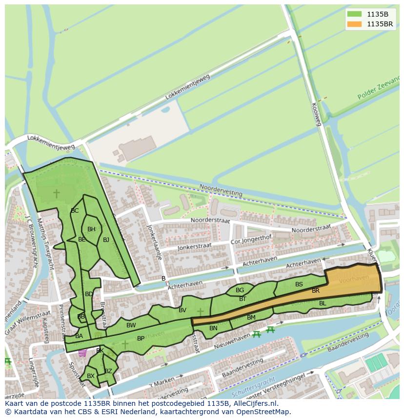 Afbeelding van het postcodegebied 1135 BR op de kaart.