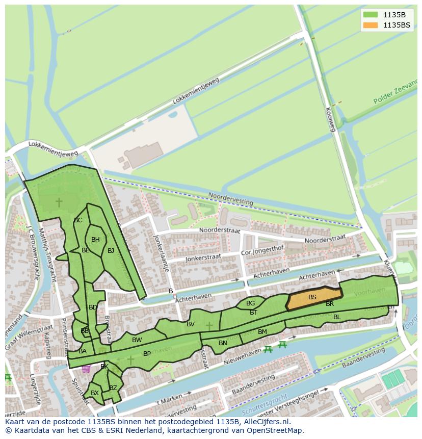 Afbeelding van het postcodegebied 1135 BS op de kaart.