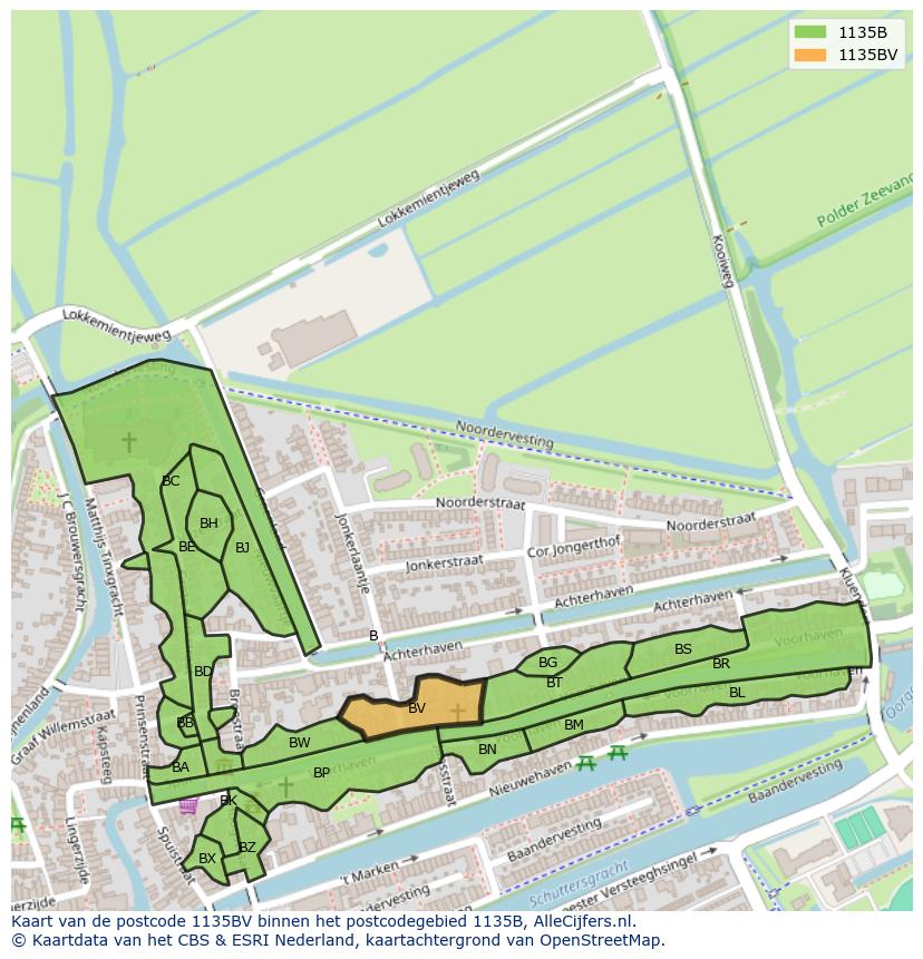 Afbeelding van het postcodegebied 1135 BV op de kaart.