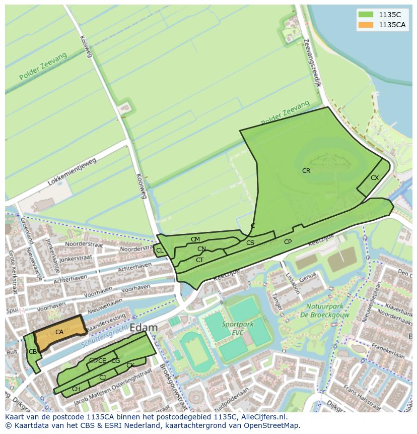 Afbeelding van het postcodegebied 1135 CA op de kaart.
