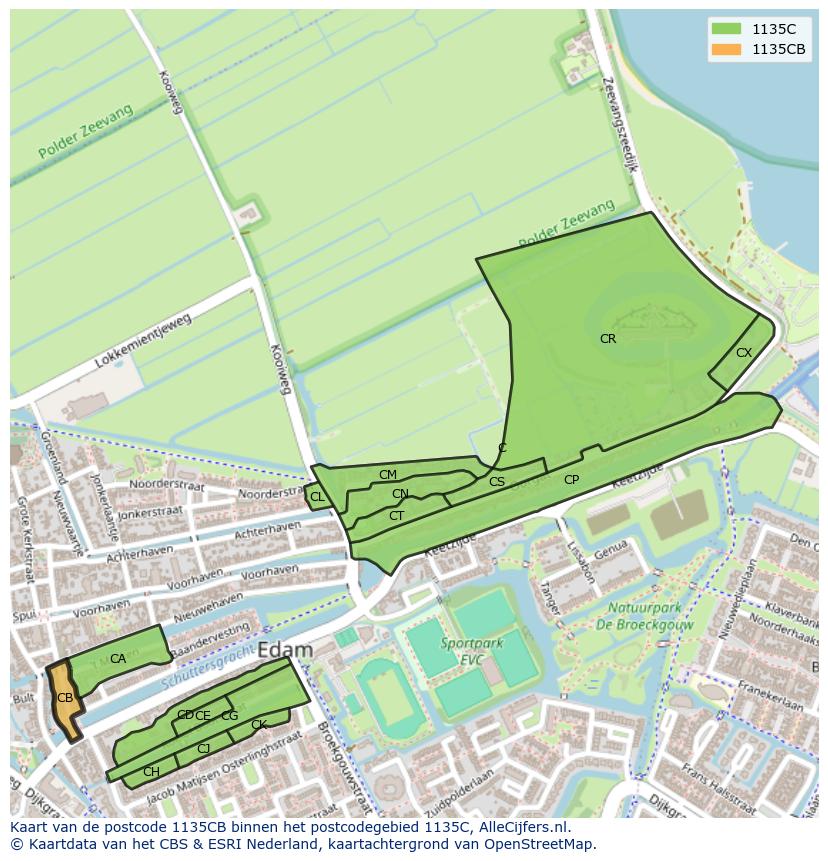Afbeelding van het postcodegebied 1135 CB op de kaart.