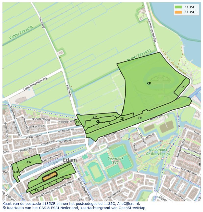 Afbeelding van het postcodegebied 1135 CE op de kaart.