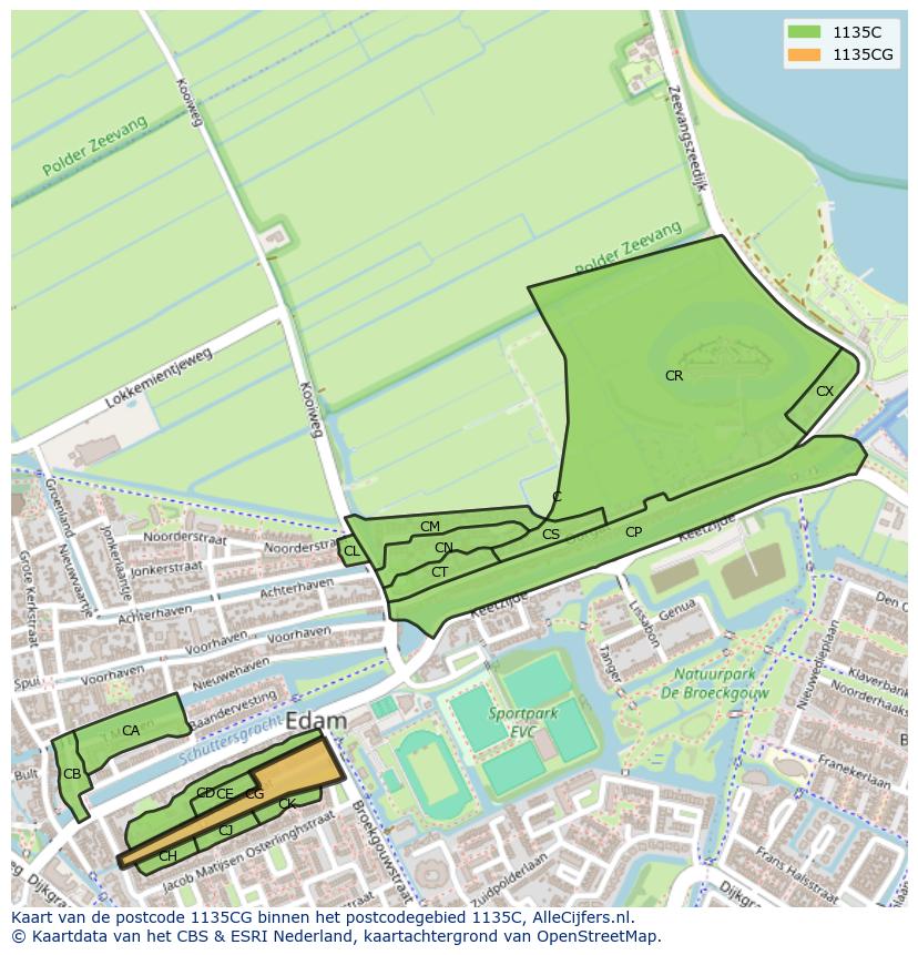 Afbeelding van het postcodegebied 1135 CG op de kaart.