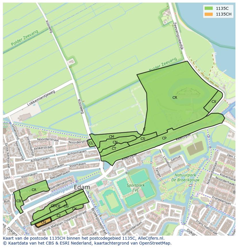 Afbeelding van het postcodegebied 1135 CH op de kaart.