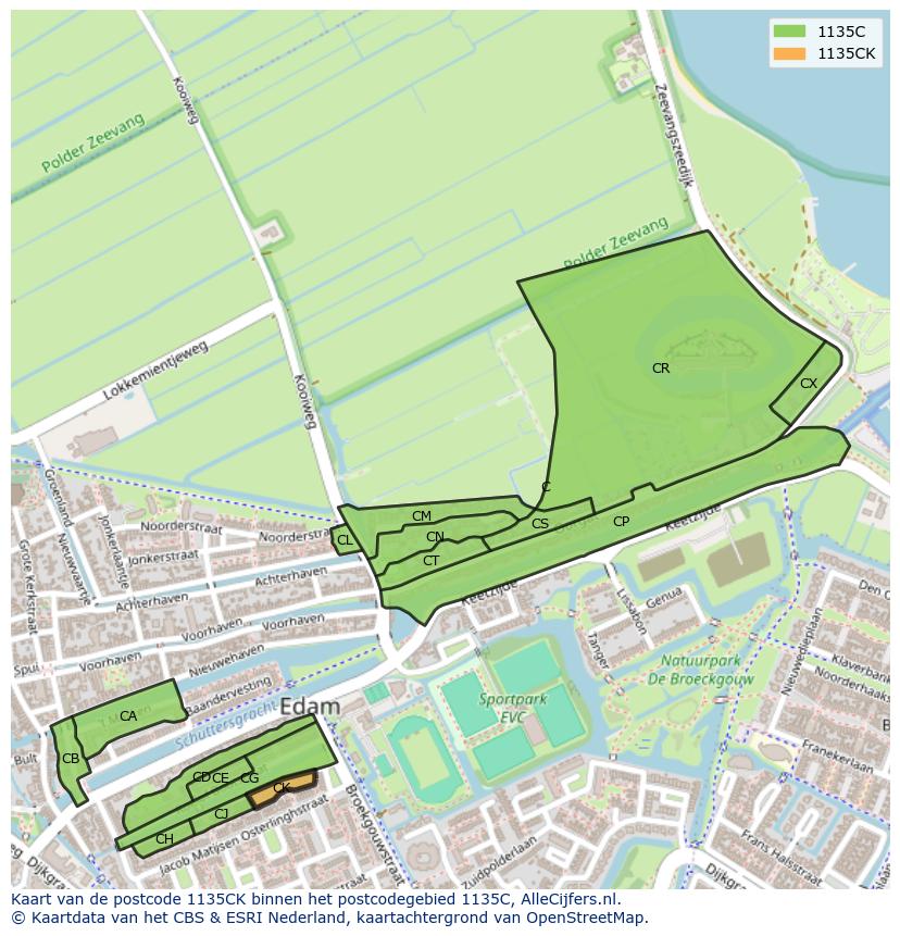 Afbeelding van het postcodegebied 1135 CK op de kaart.