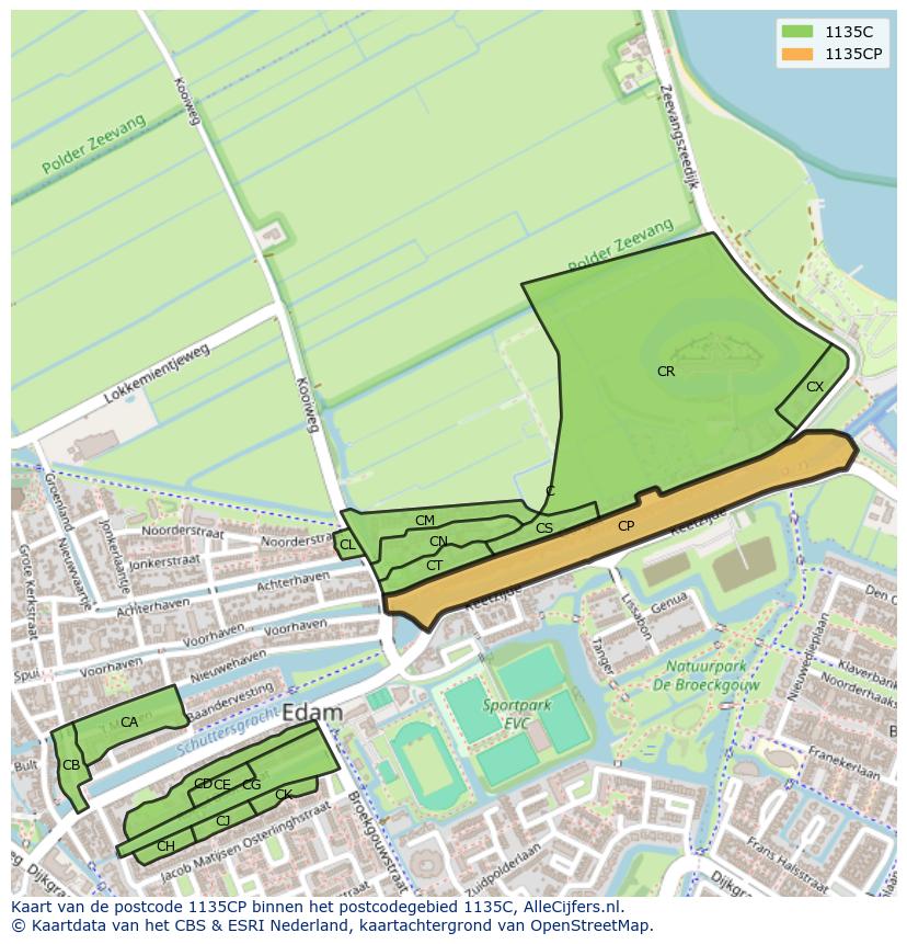 Afbeelding van het postcodegebied 1135 CP op de kaart.