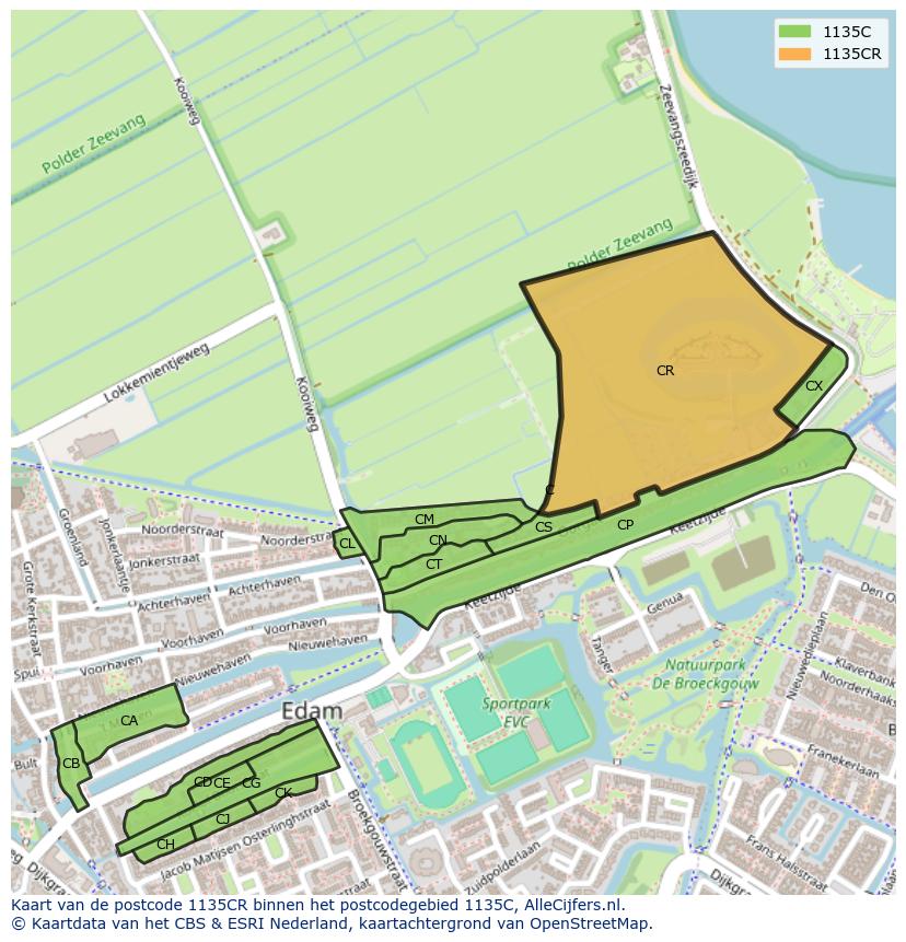 Afbeelding van het postcodegebied 1135 CR op de kaart.