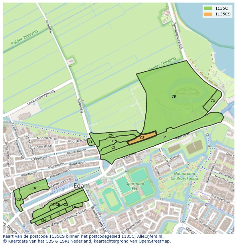 Afbeelding van het postcodegebied 1135 CS op de kaart.