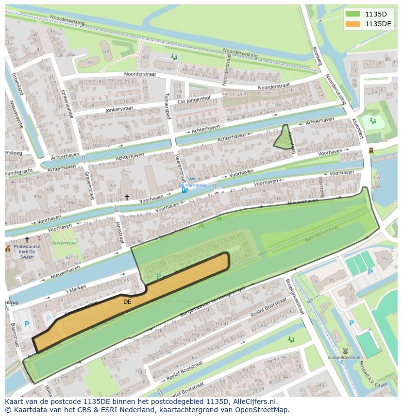 Afbeelding van het postcodegebied 1135 DE op de kaart.