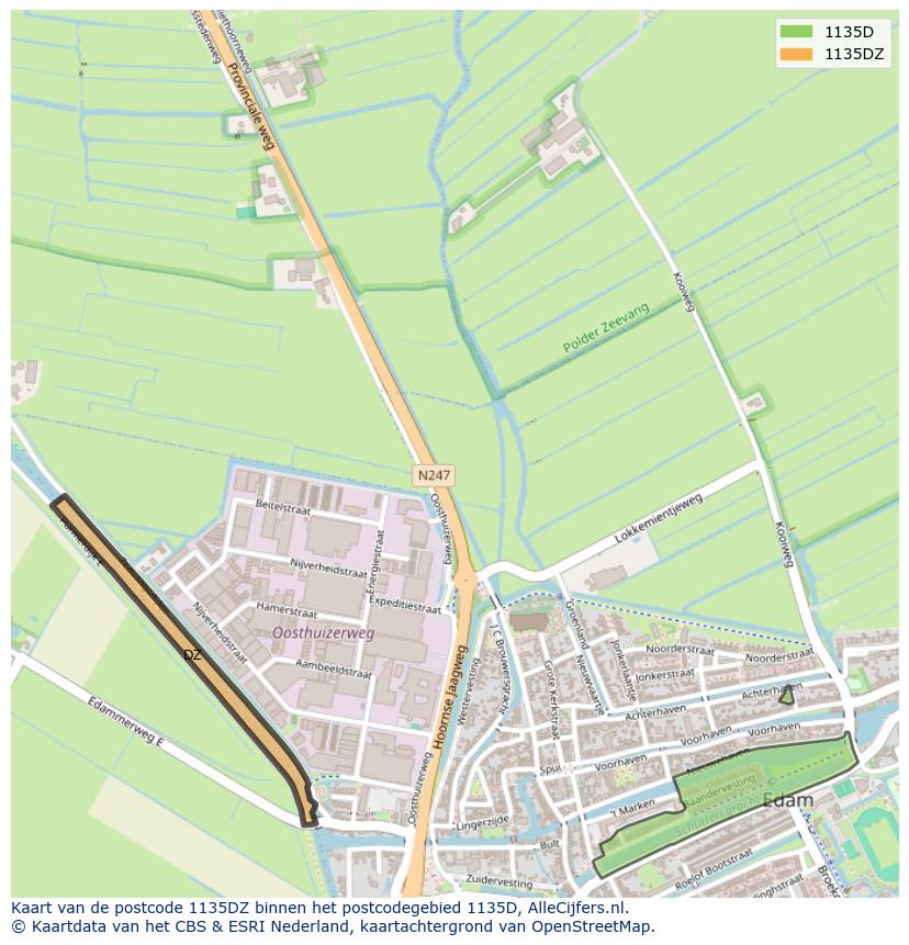 Afbeelding van het postcodegebied 1135 DZ op de kaart.