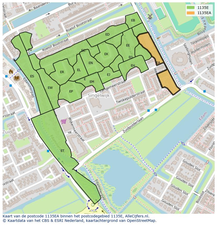 Afbeelding van het postcodegebied 1135 EA op de kaart.