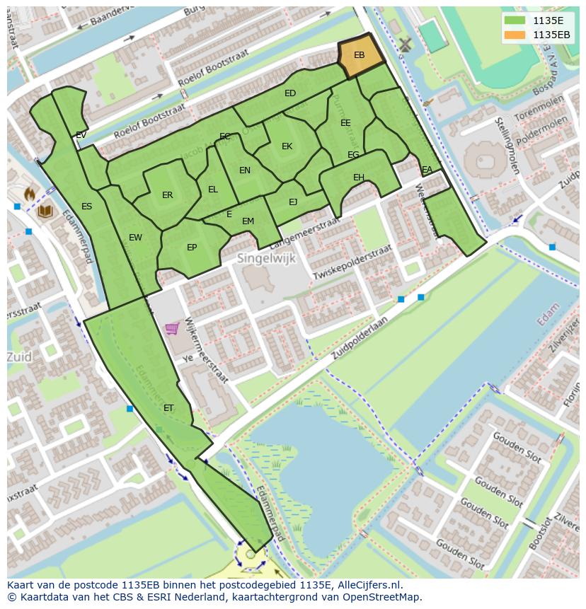 Afbeelding van het postcodegebied 1135 EB op de kaart.