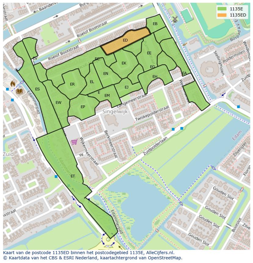 Afbeelding van het postcodegebied 1135 ED op de kaart.