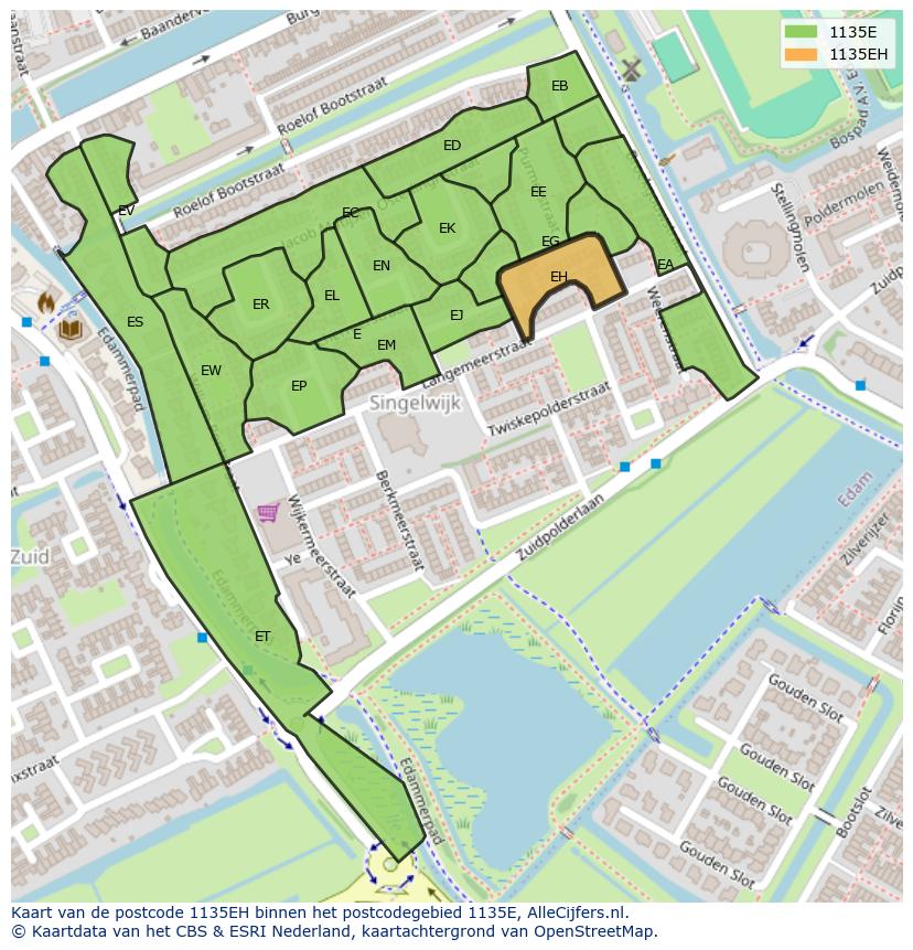 Afbeelding van het postcodegebied 1135 EH op de kaart.