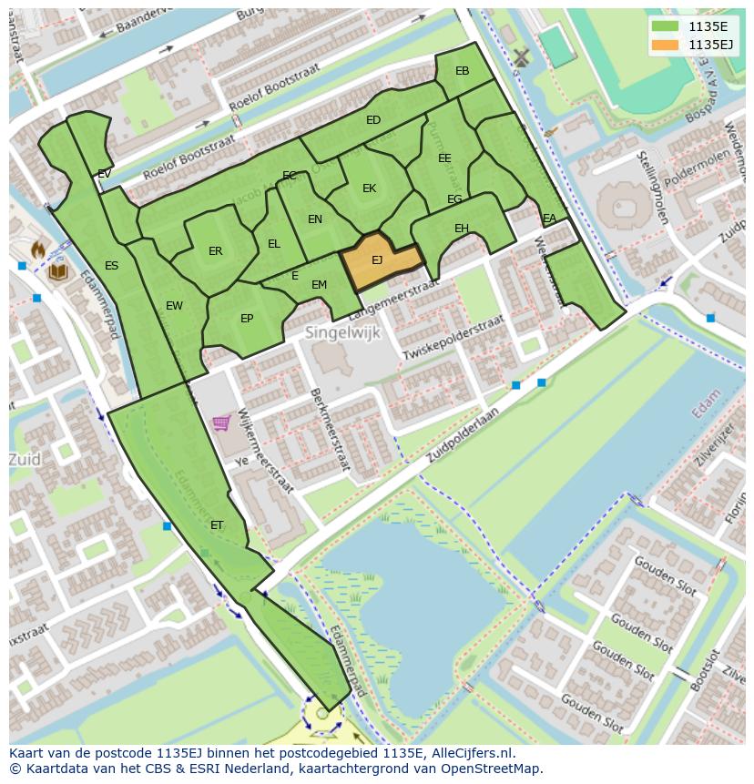 Afbeelding van het postcodegebied 1135 EJ op de kaart.