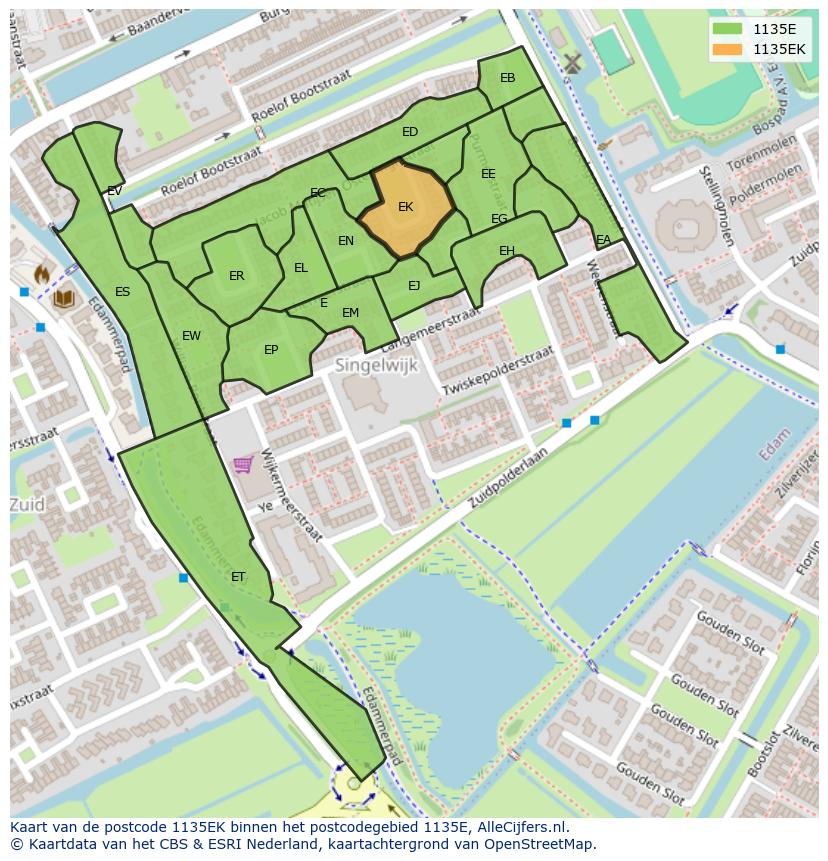Afbeelding van het postcodegebied 1135 EK op de kaart.