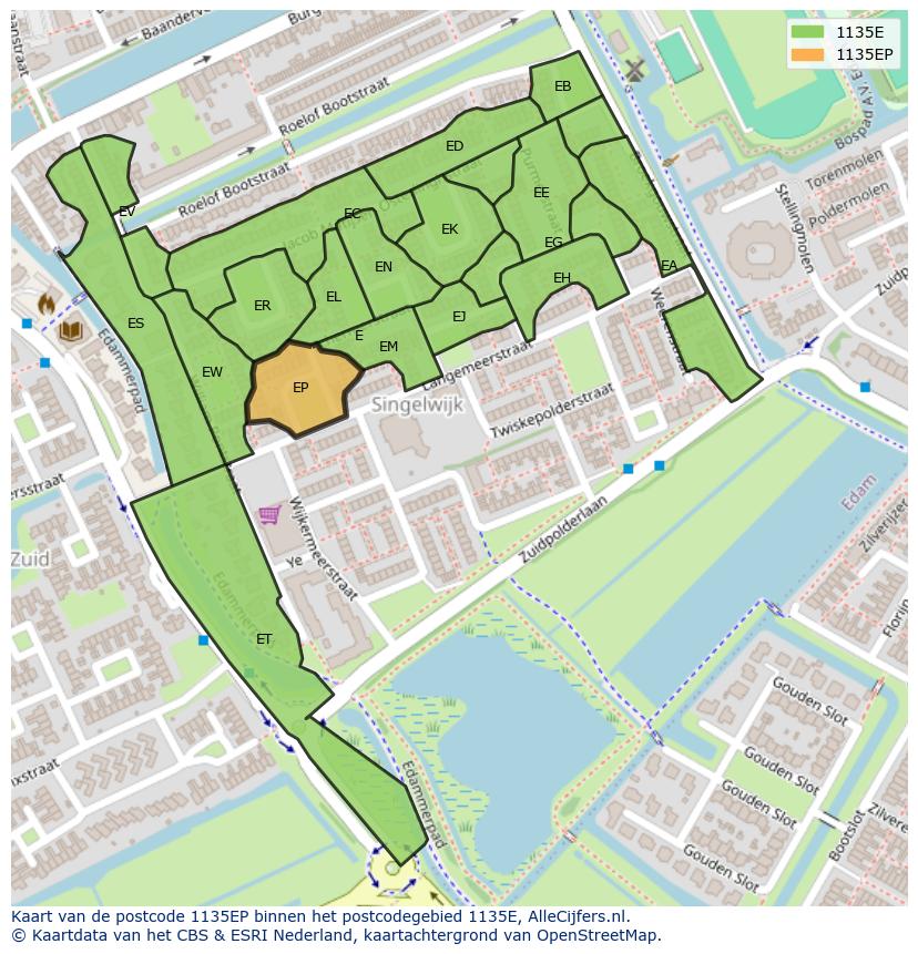 Afbeelding van het postcodegebied 1135 EP op de kaart.