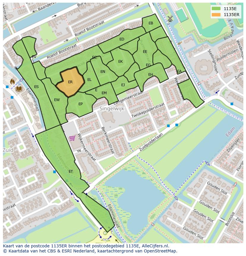 Afbeelding van het postcodegebied 1135 ER op de kaart.