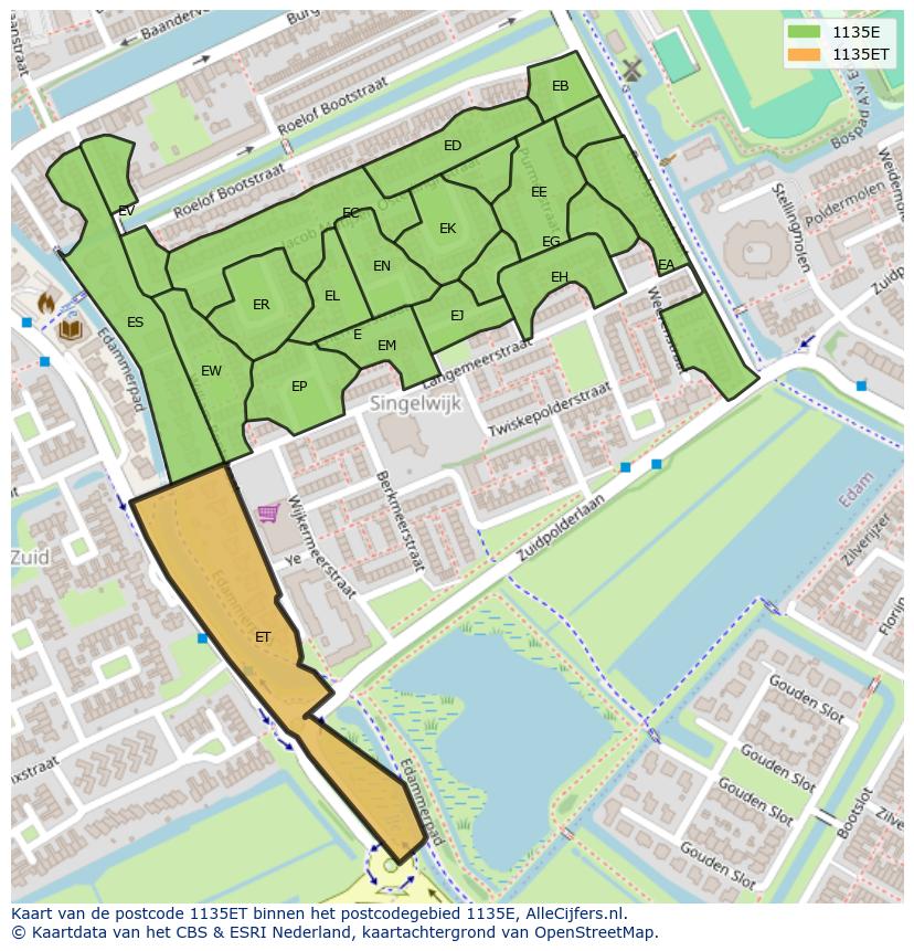 Afbeelding van het postcodegebied 1135 ET op de kaart.