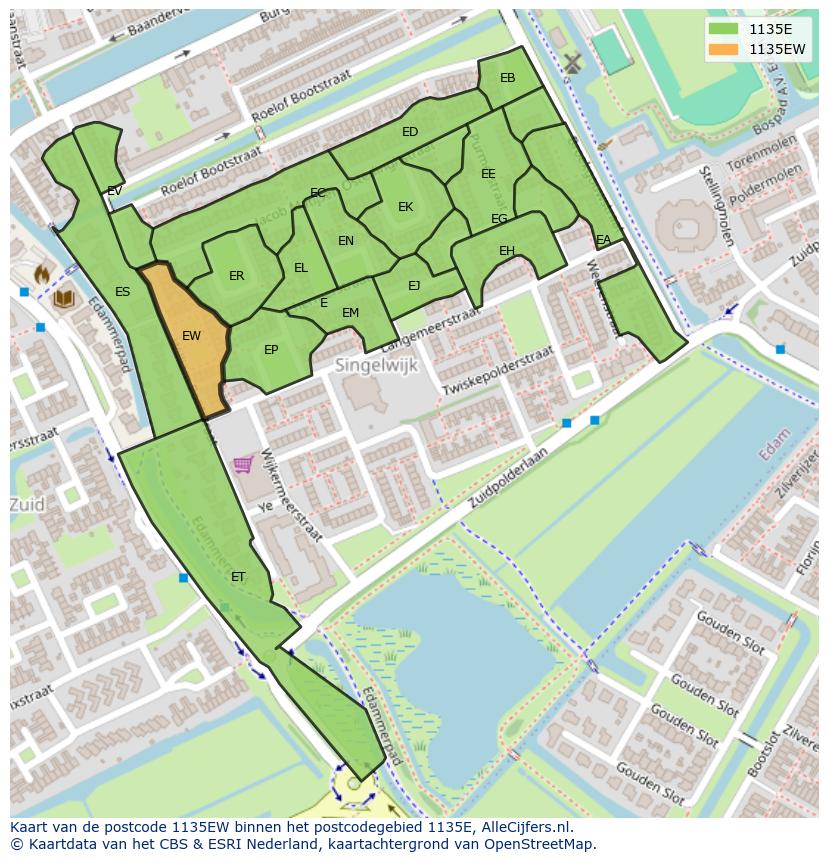 Afbeelding van het postcodegebied 1135 EW op de kaart.