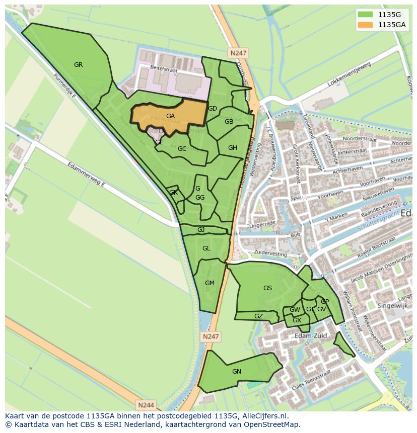 Afbeelding van het postcodegebied 1135 GA op de kaart.