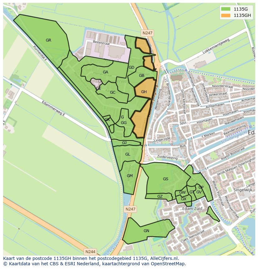 Afbeelding van het postcodegebied 1135 GH op de kaart.