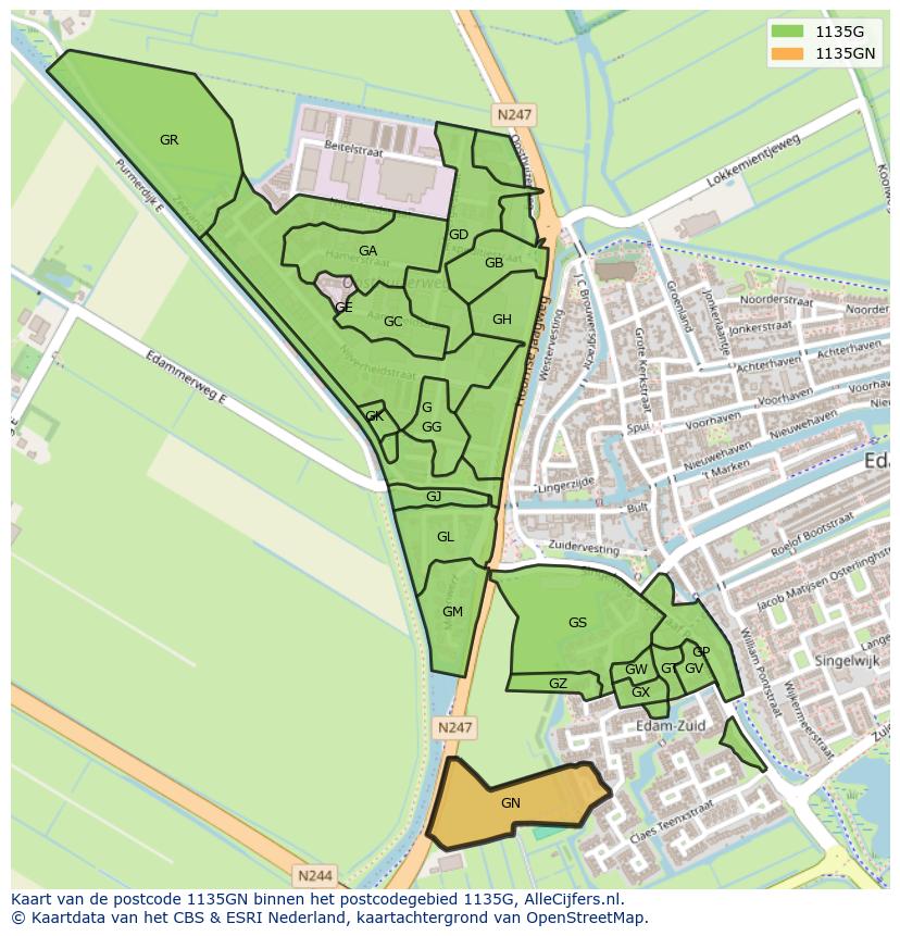 Afbeelding van het postcodegebied 1135 GN op de kaart.